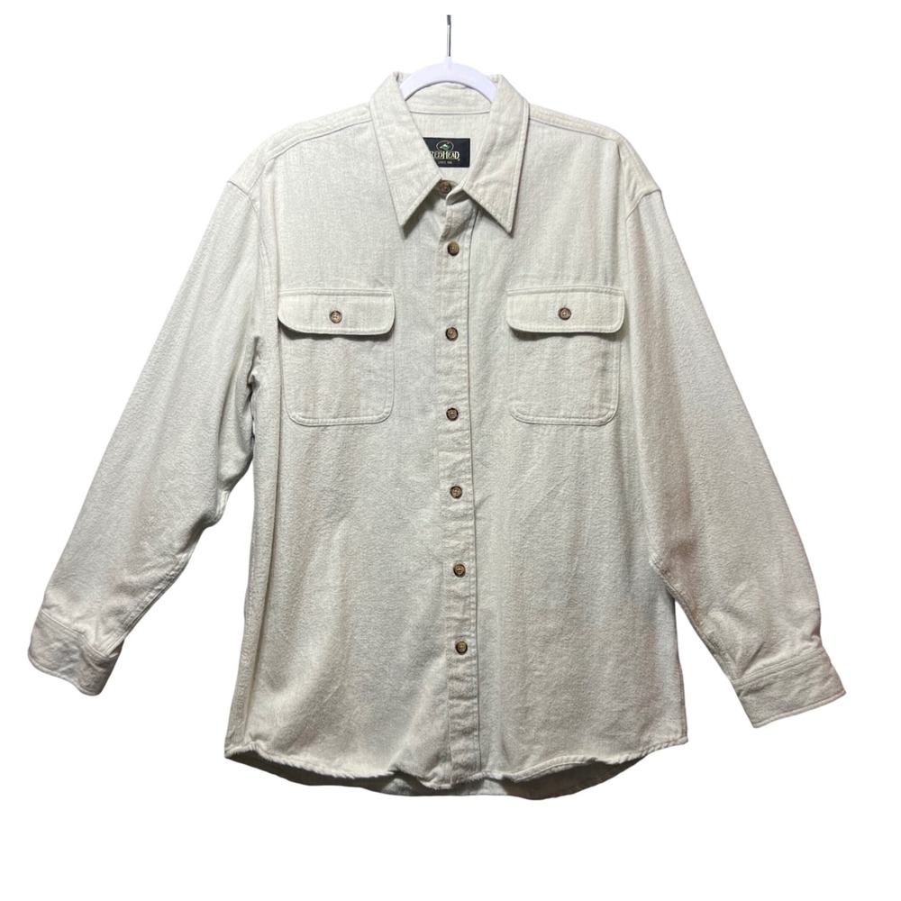 Red Head‎ Mens Heavyweight Flannel Shirt Tan White Cotton M Long Sleeve Outdoors